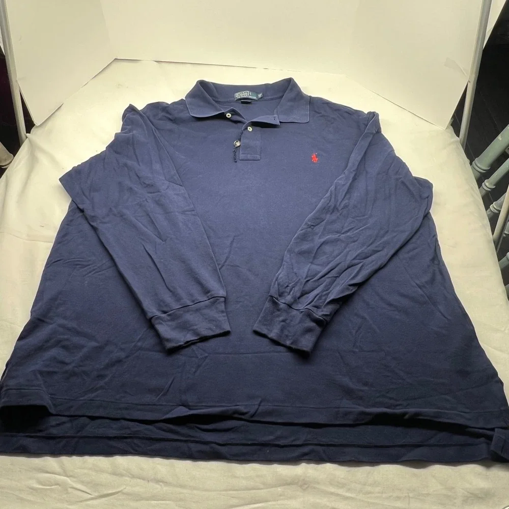 Polo Ralph Lauren Mens 3XB Big Long Sleeve Navy Blue Embroidered Polo Shirt